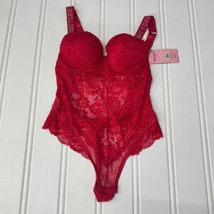 Juicy Couture Red Lacey Bodysuit Lingerie NWT y2k style glam logo size Small